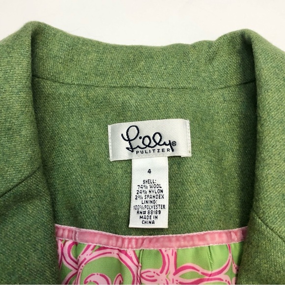 Vintage Lilly Pulitzer Wool Blend Blazer Jacket Green Size 4 - Picture 10 of 13